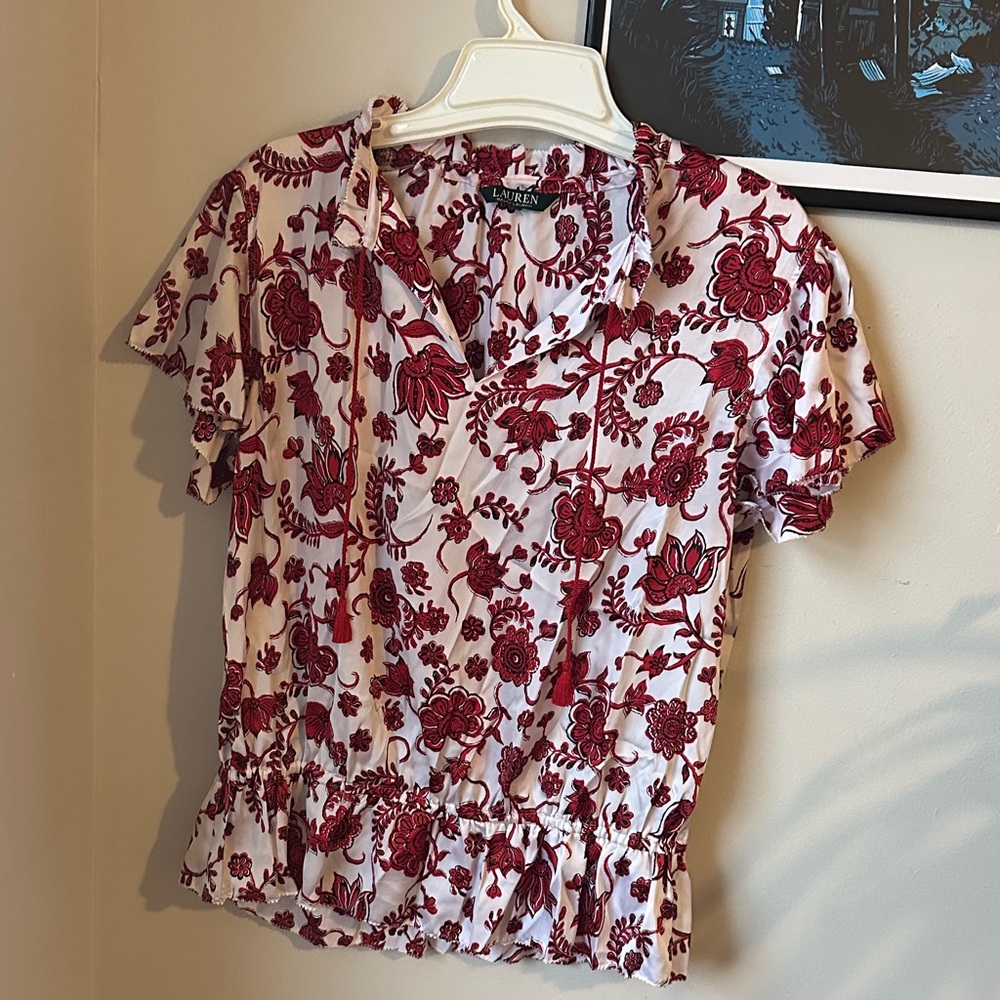 Ralph Lauren Red and White Floral Blouse